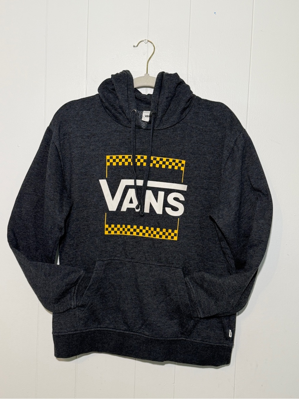 Vans Charcoal Boxy Hoodie with Yellow Checker Logo